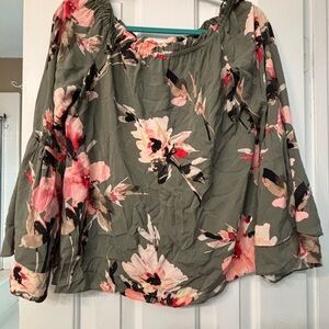 White House Black Market Floral Blouse in Pink and Green